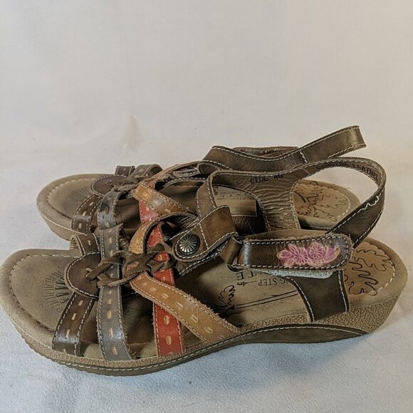 Spring Step L'Artiste Cloe Sandals 40 Leather Womens 8.5 9 Brown Tan Khaki Shoes - Picture 1 of 12